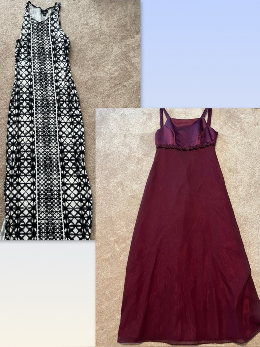 Dress Bundle! 
Black & White Geometric Maxi Dress and Burgundy Dress